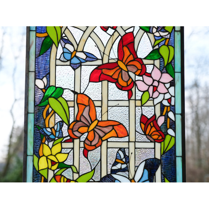 Astoria Grand Stained Glass Butterfly Garden Window Panel Wayfair
